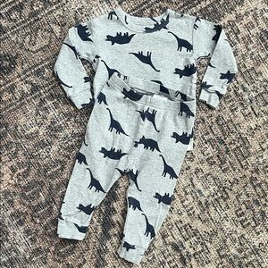 GAP Gray Baby Outfit with Blue Dinosaur Print